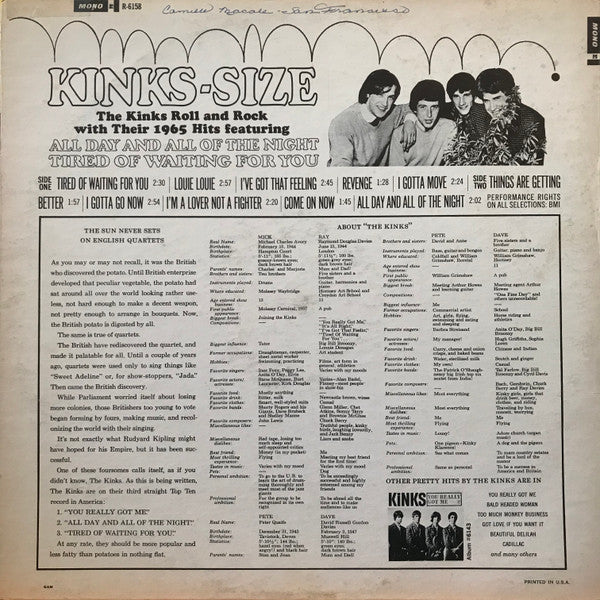 The Kinks : Kinks-Size (LP, Mono)