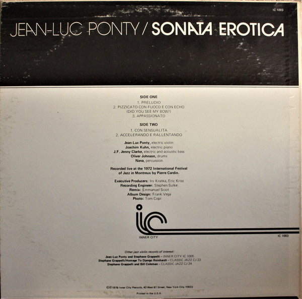 Jean-Luc Ponty : Sonata Erotica / Live At Montreux (LP, Album)