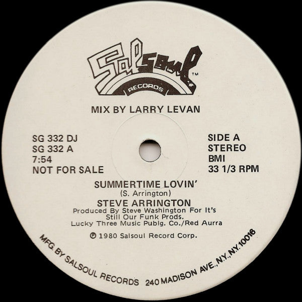 Steve Arrington : Summertime Lovin' (12", Single, Promo)