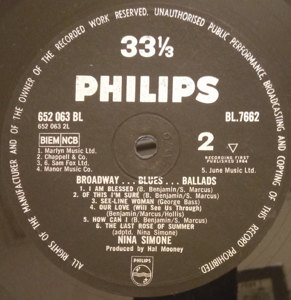 Nina Simone : Broadway - Blues - Ballads (LP, Album, Mono)