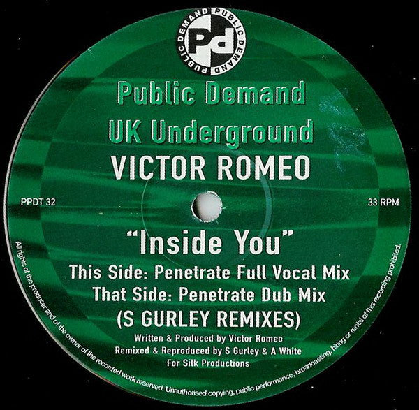 Victor Romeo : Inside You (S Gurley Remixes) (12")