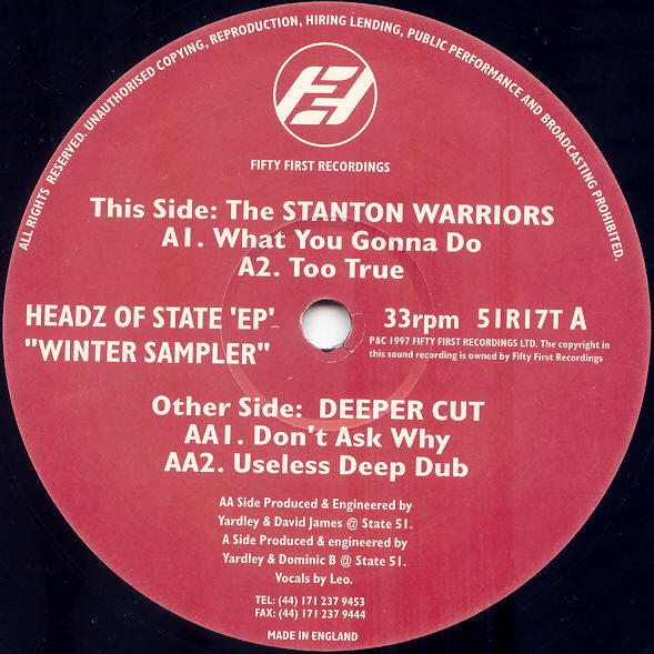 Stanton Warriors / Deeper Cut (2) : Headz Of State EP (Winter Sampler) (12", EP, Smplr)