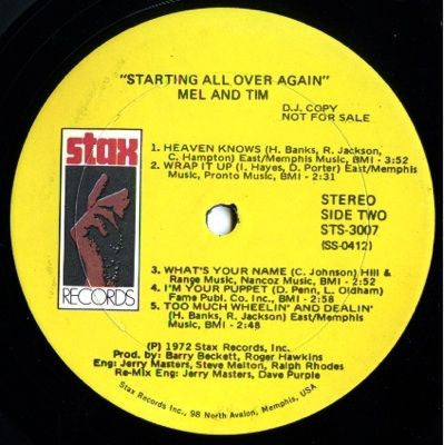 Mel & Tim : Starting All Over Again (LP, Album, Promo)