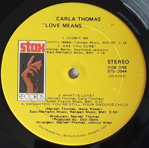 Carla Thomas : Love Means... (LP, Album, RP, w/ )