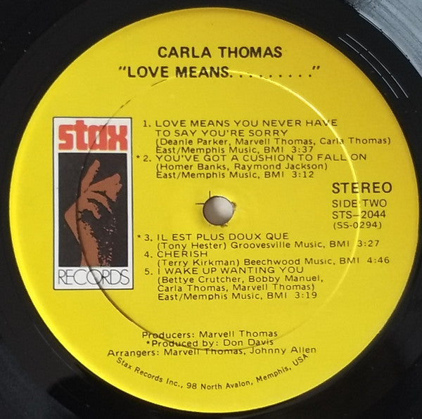 Carla Thomas : Love Means... (LP, Album, RP, w/ )