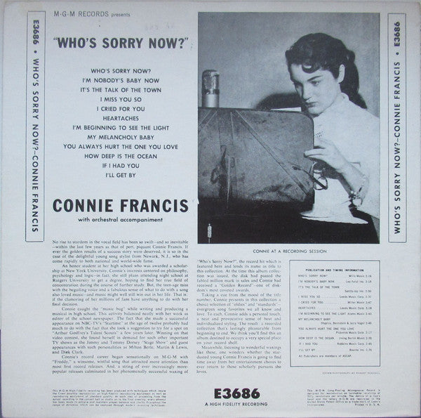Connie Francis : Who's Sorry Now (LP, Album, Mono, RE)