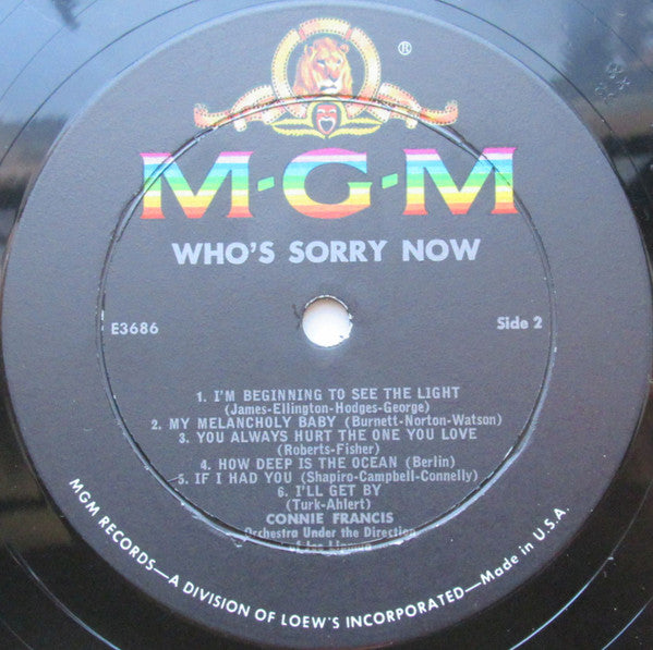 Connie Francis : Who's Sorry Now (LP, Album, Mono, RE)