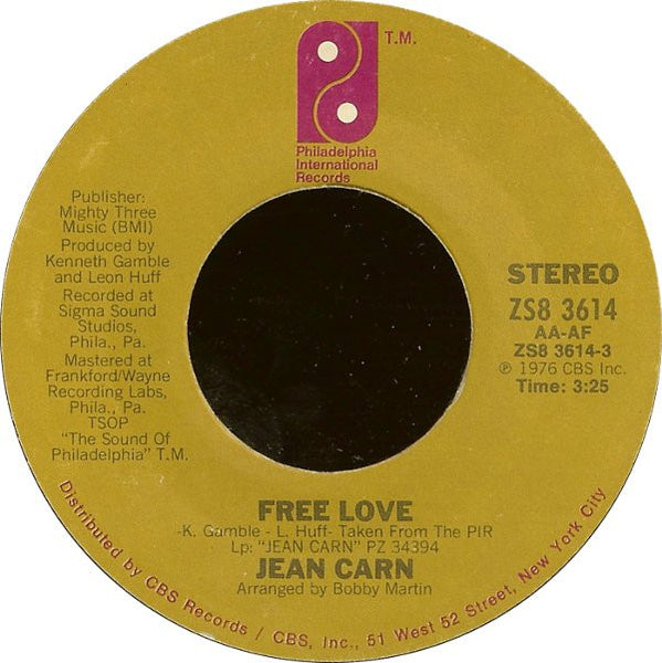 Jean Carn : Free Love / Where Did You Ever Go (7", Styrene)
