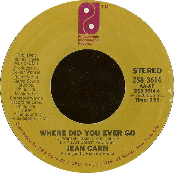 Jean Carn : Free Love / Where Did You Ever Go (7", Styrene)