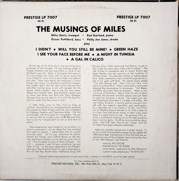 The Miles Davis Quartet : The Musings Of Miles (LP, Album, Mono, HI )