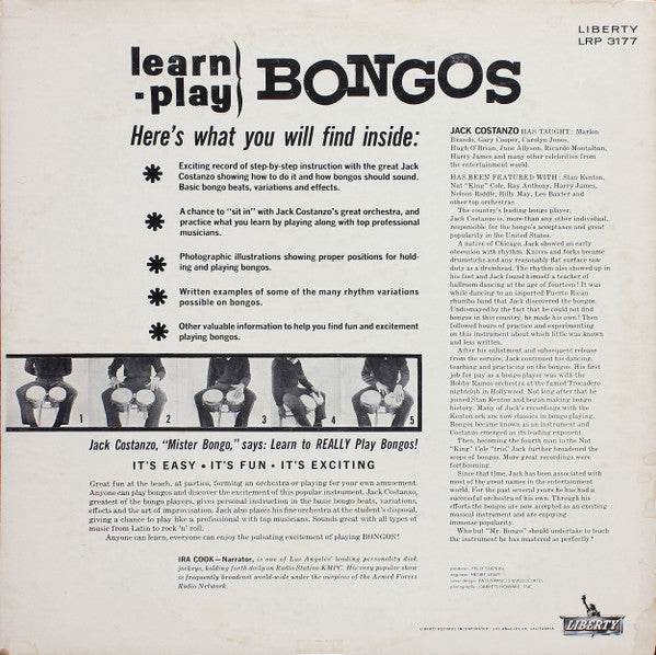 Jack Costanzo : Learn, Play Bongos With "Mr. Bongo" (LP, Album, Mono)