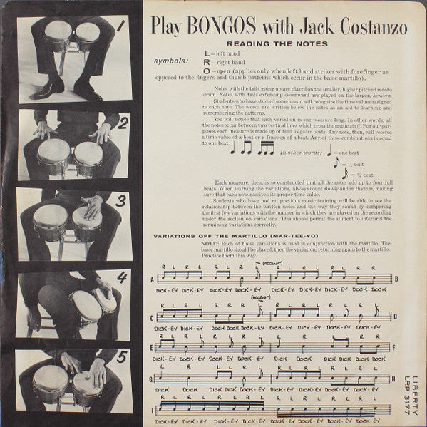 Jack Costanzo : Learn, Play Bongos With "Mr. Bongo" (LP, Album, Mono)