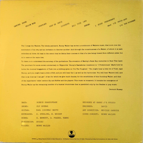 Bunny Wailer : Sings The Wailers (LP, Album)