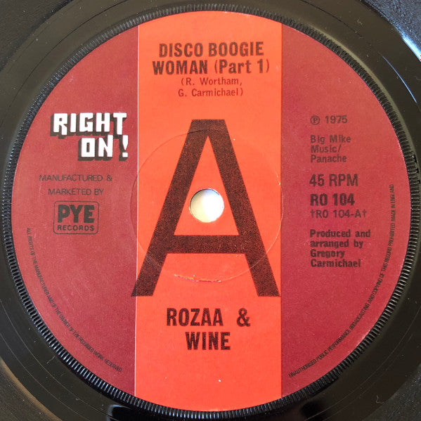 Rozaa & Wine : Disco Boogie Woman Pt. I & II (7", Single, Promo, Sol)