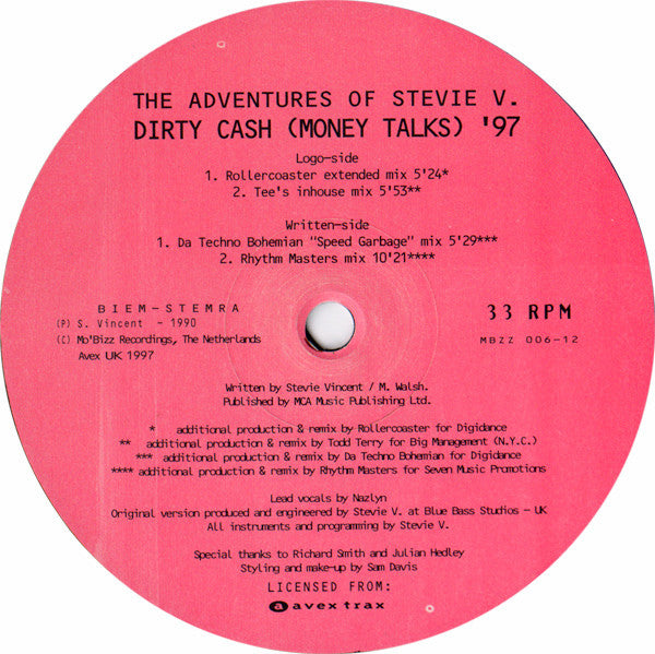 Adventures Of Stevie V. : Dirty Cash (Money Talks) ('97 Remixes) (12")