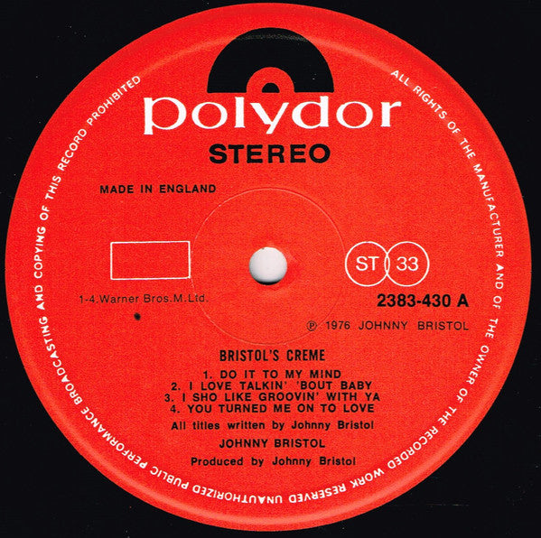 Johnny Bristol : Bristol's Creme (LP, Album)