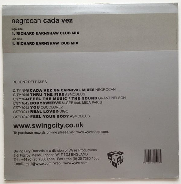 Negrocan : Cada Vez (Richard Earnshaw Mixes) (12")