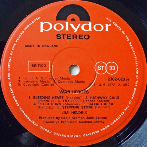Jimi Hendrix : War Heroes (LP, Album)