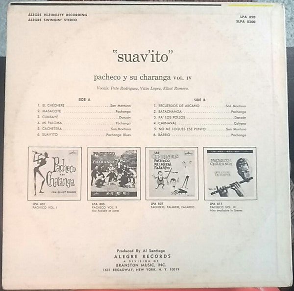 Pacheco Y Su Charanga : Pacheco Y Su Charanga "Suav'ito" Vol. 4 (LP, Mono, RE)