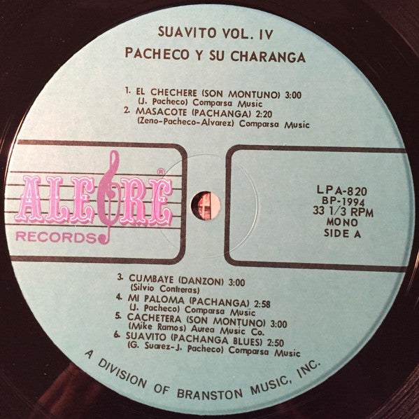 Pacheco Y Su Charanga : Pacheco Y Su Charanga "Suav'ito" Vol. 4 (LP, Mono, RE)