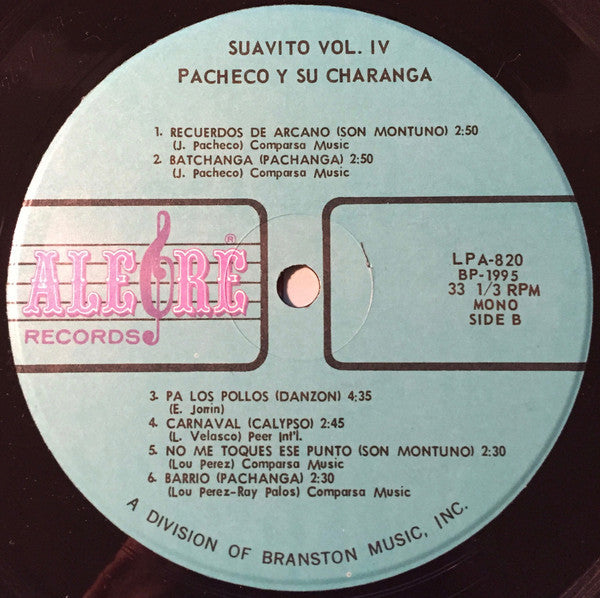 Pacheco Y Su Charanga : Pacheco Y Su Charanga "Suav'ito" Vol. 4 (LP, Mono, RE)