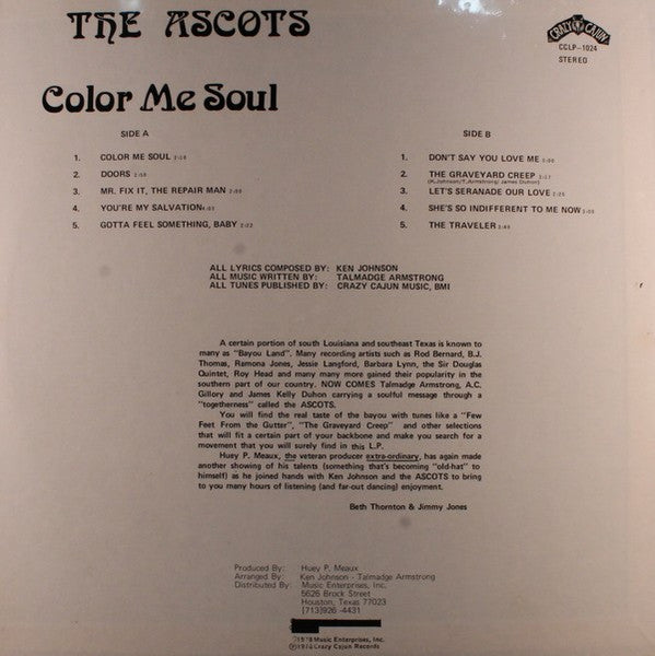 The Ascots (8) : Color Me Soul (LP, Album)