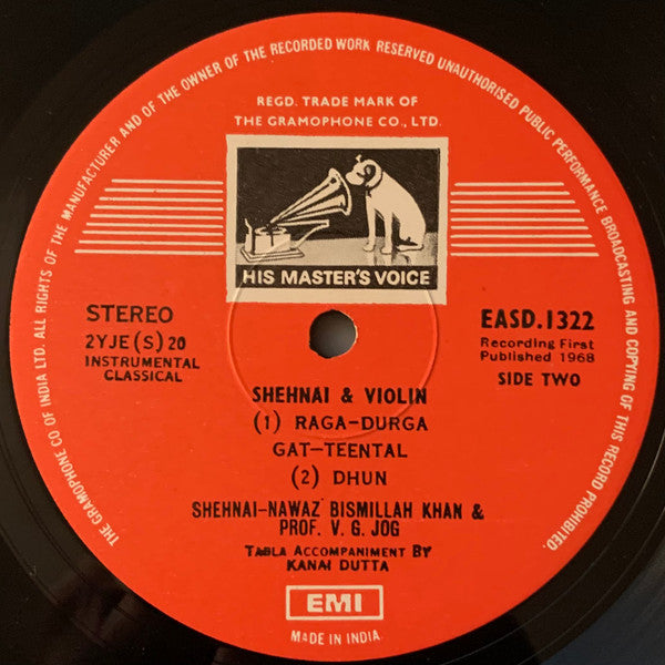 Shehnai-Nawaz Bismillah Khan* / Prof. V.G. Jog* : Shenai & Violin (LP, Album)