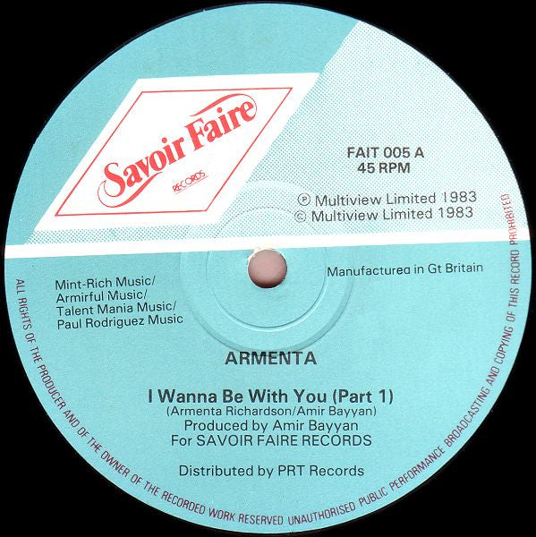 Armenta : I Wanna Be With You (12")