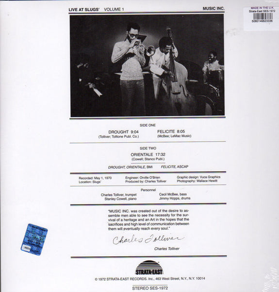 Music Inc : Live At Slugs' Volume 1 (LP, Album, Ltd, RE, RM, 180)