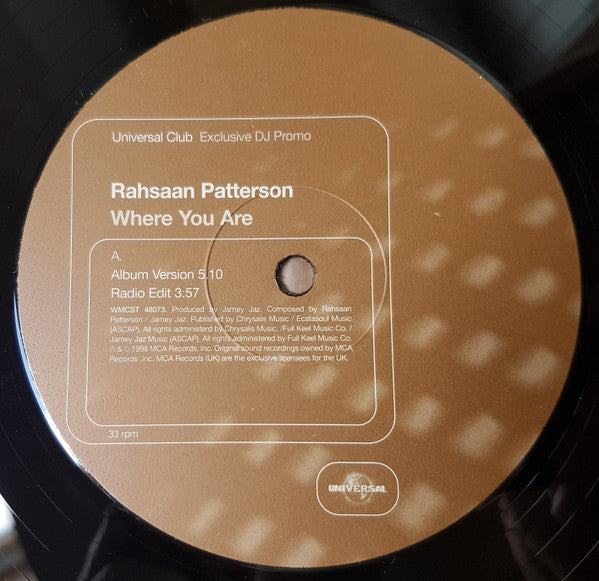 Rahsaan Patterson : Where You Are (12", Promo)