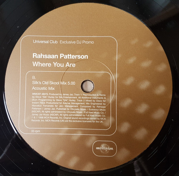 Rahsaan Patterson : Where You Are (12", Promo)