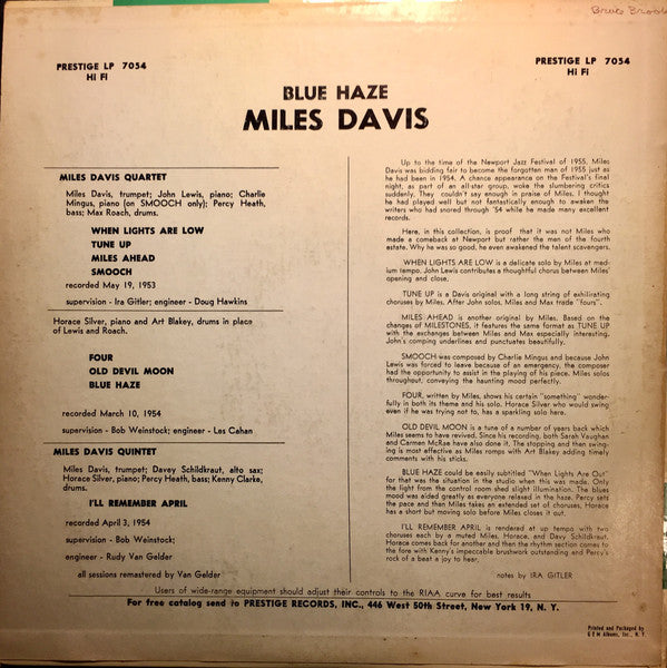 Miles Davis : Blue Haze (LP, Comp, Mono, RE, Abb)