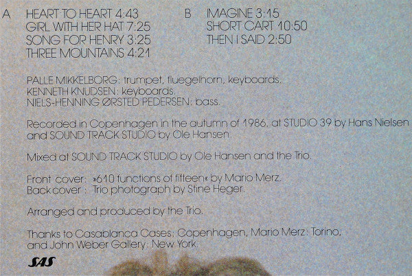 Mikkelborg* / Knudsen* / NHØP* : Heart To Heart (LP, Album)