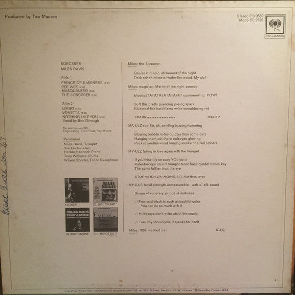 Miles Davis : Sorcerer (LP, Album, Pit)