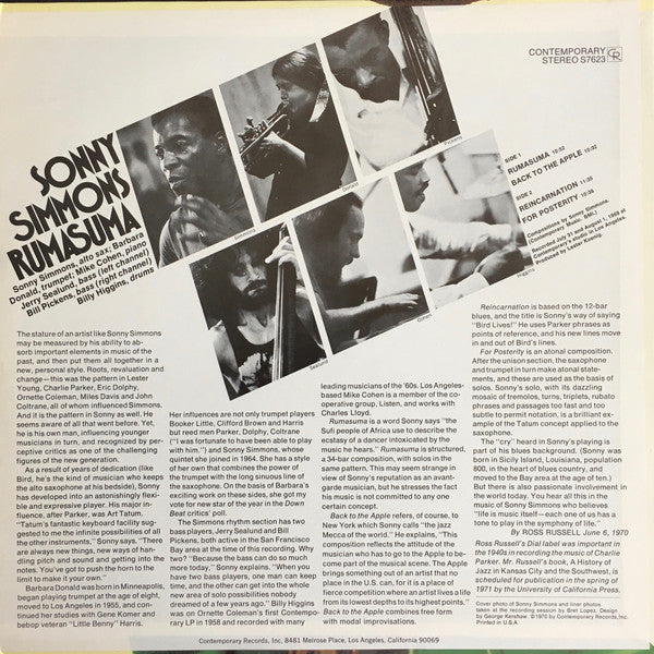 Sonny Simmons : Rumasuma (LP, Album, Whi)