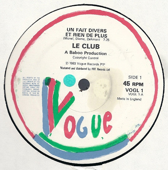 Le Club : Un Fait Divers Et Rien De Plus (12")