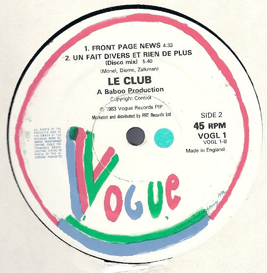 Le Club : Un Fait Divers Et Rien De Plus (12")