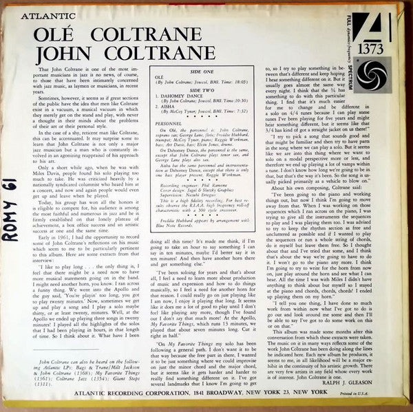 John Coltrane : Olé Coltrane (LP, Album, Mono)