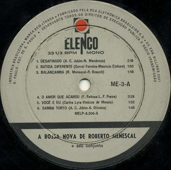 Roberto Menescal E Seu Conjunto : A Bossa Nova De Roberto Menescal E Seu Conjunto (LP, Album, Mono)