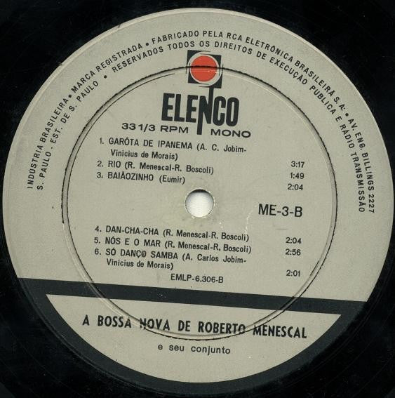 Roberto Menescal E Seu Conjunto : A Bossa Nova De Roberto Menescal E Seu Conjunto (LP, Album, Mono)
