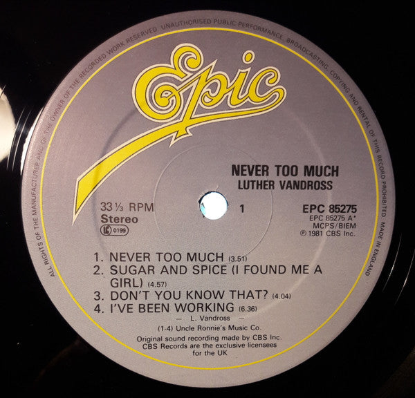 Luther Vandross : Never Too Much (LP, Album)
