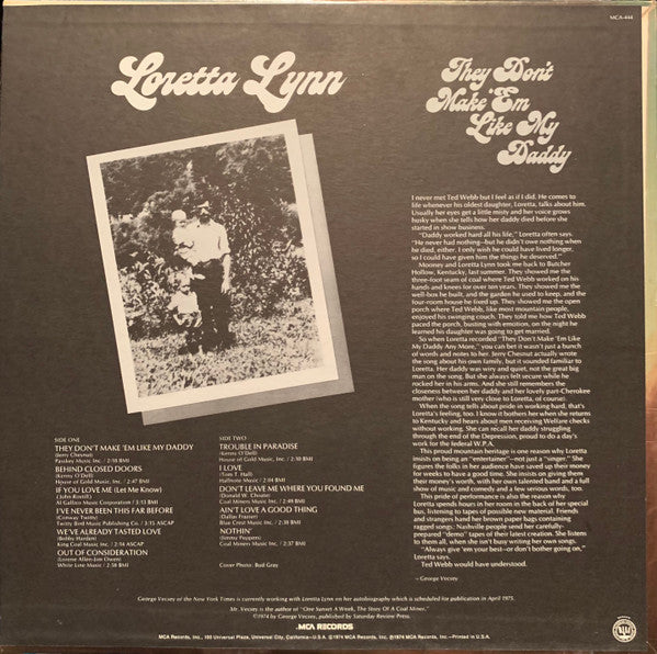 Loretta Lynn : They Don't Make 'Em Like My Daddy (LP, Album, Pin)