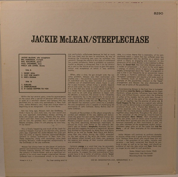 Jackie McLean : Steeplechase (LP, Album, Mono, RE)