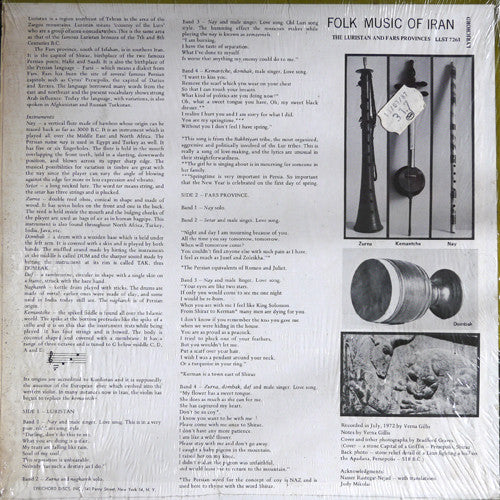Various : Folk Music Of Iran - Luristan And Fars Provinces (LP, Album)