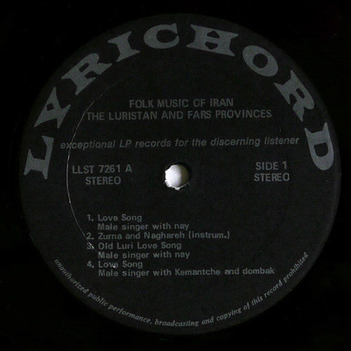 Various : Folk Music Of Iran - Luristan And Fars Provinces (LP, Album)