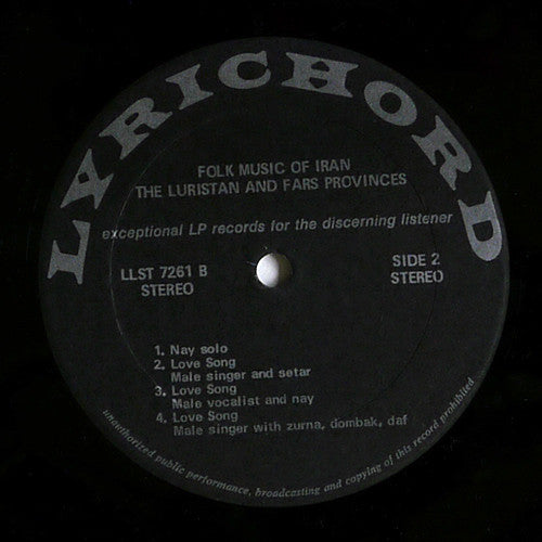 Various : Folk Music Of Iran - Luristan And Fars Provinces (LP, Album)