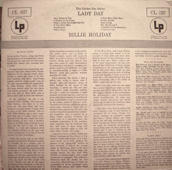 Billie Holiday : Lady Day (LP, Comp, Mono)