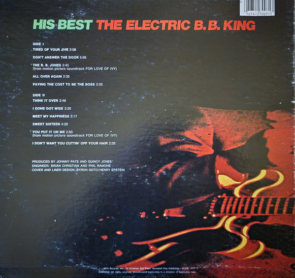 B.B. King : His Best - The Electric B.B. King (LP, Comp, RE, Pin)