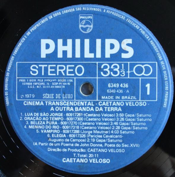 Caetano Veloso & A Outra Banda Da Terra : Cinema Transcendental (LP, Album)