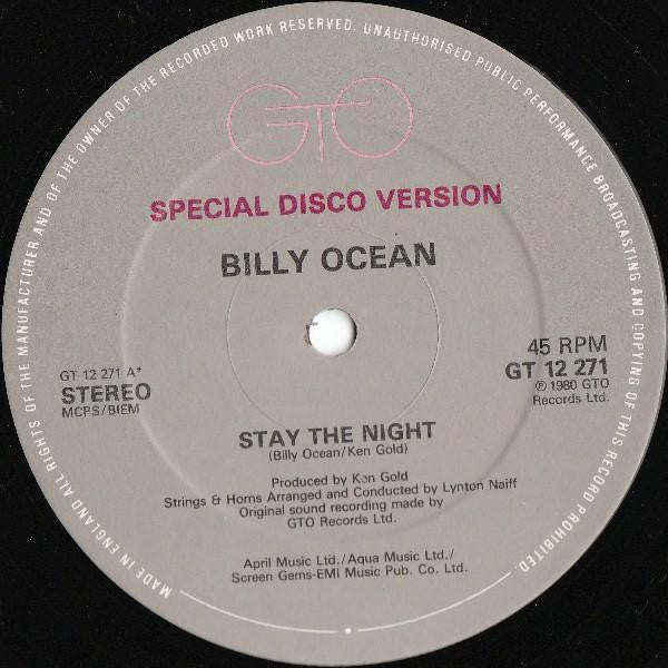 Billy Ocean : Stay The Night (Special Disco Version) (12")